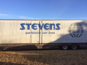 A Stevens Worldwide Van Lines moving trailer, part of N. L. Wilson Moving and Storage's services in Olathe, KS.