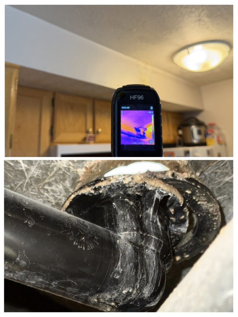 Thermal imaging detecting moisture and a damaged pipe, showing water damage detection by 4 Seasons Restoration LLC in Midvale, UT.