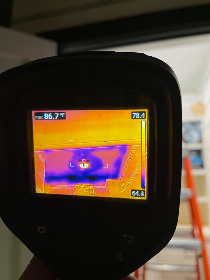 A thermal imaging scan showing potential water damage on a ceiling performed by Island Emergency Disaster Restoration in Farmingdale, NY.