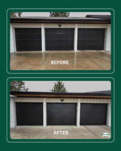 Before and after view of three residential garage door installations by Precision Garage Door Fort Collins in Cheyenne, WY.