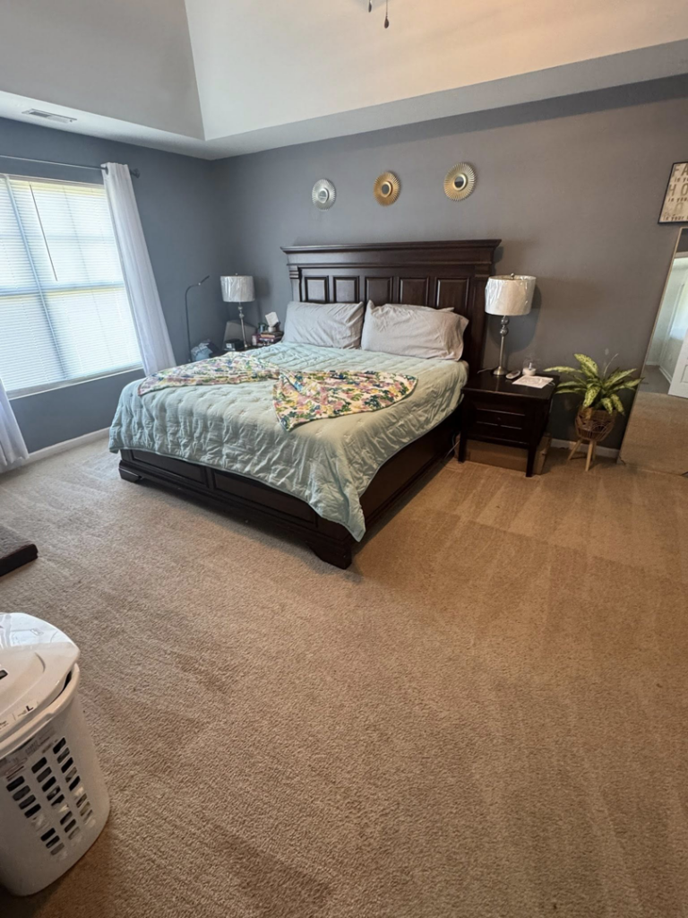 A tidy and organized master bedroom after professional cleaning by Maribel's Cleaning Services in Raleigh, NC.