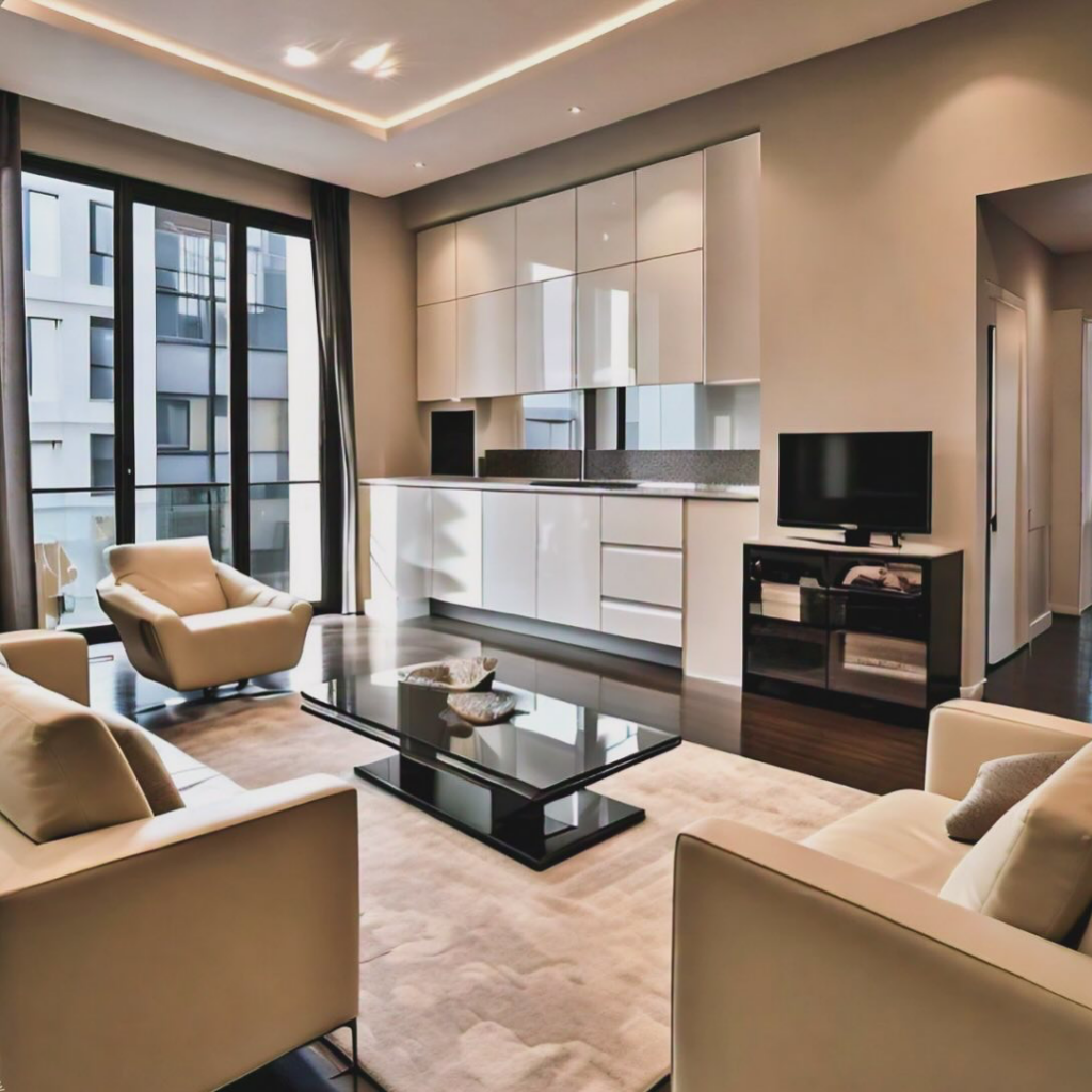 A tidy and modern living room and kitchen area, reflecting the excellent house cleaning provided by Pine Services, LLC in Everett, WA.