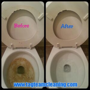 Before and after photos of a toilet cleaning service by TAG Team Cleaning of West Hartford, CT