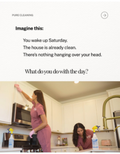 Two professional house cleaners from Pure Cleaning wiping kitchen cabinets and counters in a home in Las Vegas, NV.