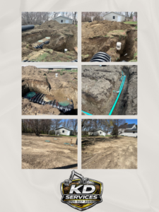 Underground drainage and utility pipe installation around a house by KD Services - Excavating in Bismarck, ND