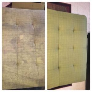 Before and after comparison of a professionally cleaned upholstered ottoman by Klean Living in Lawson, Dallas, TX.