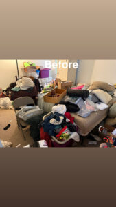 A very messy bedroom filled with clutter, showing the need for cleaning by The Blake Experience Cleaning Service in Albany, NY.