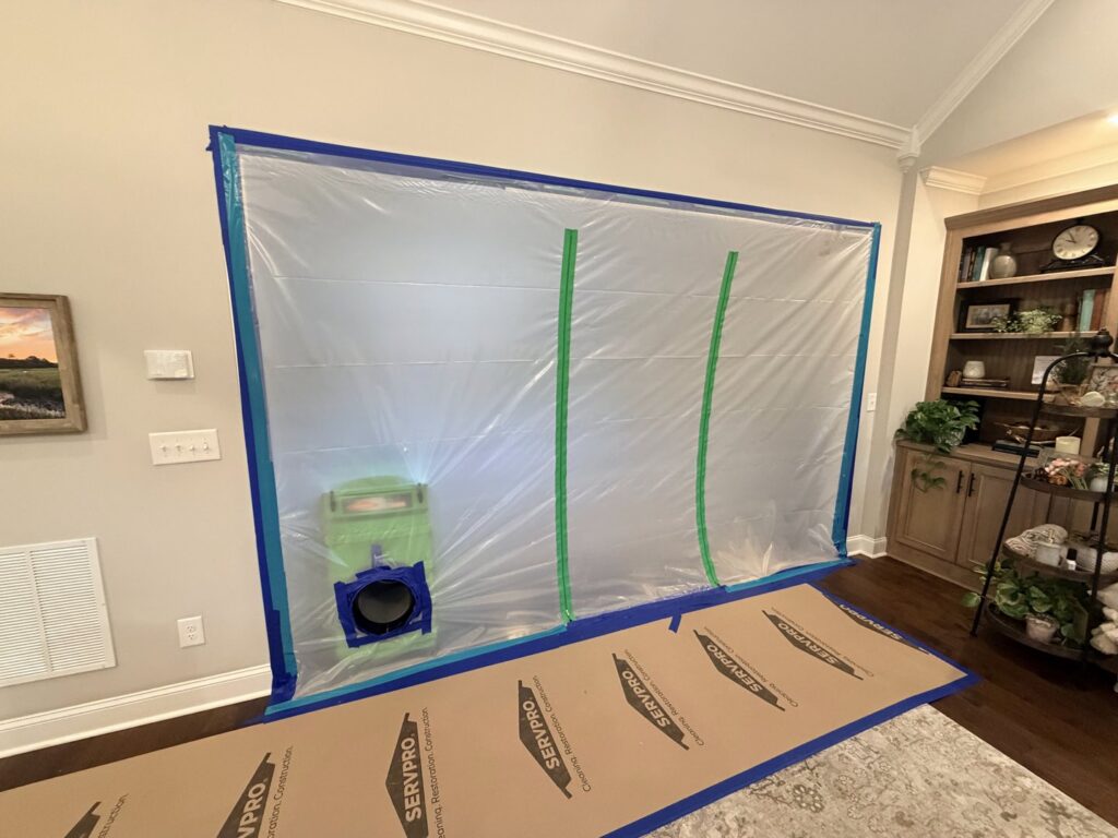 A water damage containment area with drying equipment set up by Servpro of Athens, GA.