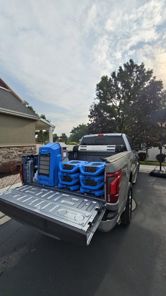 Truck loaded with water damage drying equipment for 4 Seasons Restoration LLC in Midvale, UT.