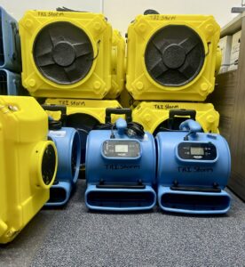 Industrial drying fans and air movers used for water damage restoration by TriStorm in South Bend, IN