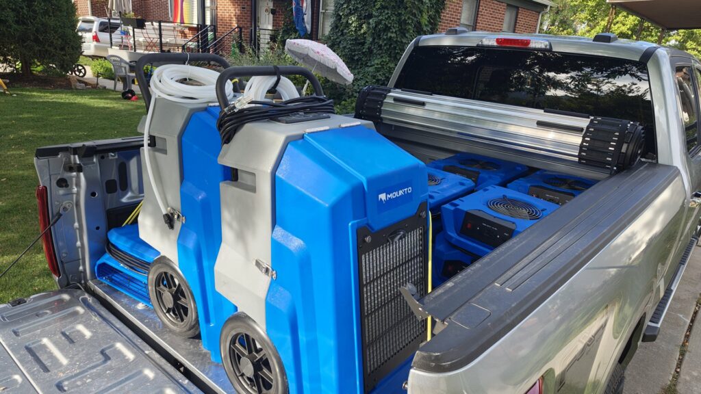 Truck loaded with water damage restoration equipment by 4 Seasons Restoration LLC in Midvale, UT.
