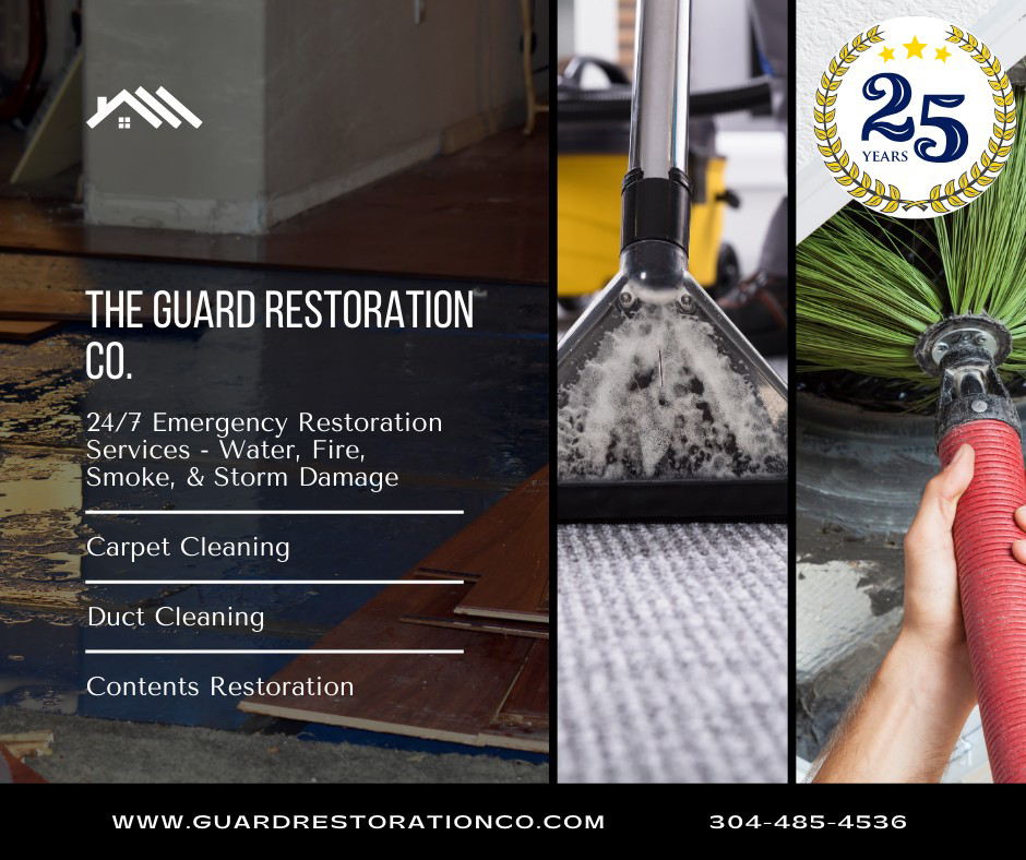 A water-damaged floor and removed floorboards during restoration by Guard Restoration Company in Parkersburg, WV