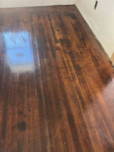 A hardwood floor showing clear signs of water damage, ready for repair by Highway Renovation in Twin Falls, ID.