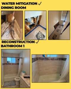 Water mitigation in a dining room and bathroom reconstruction by 4 Seasons Restoration LLC in Midvale, UT.