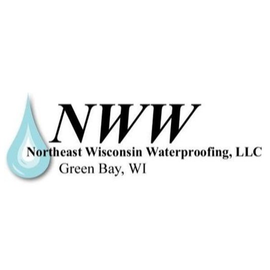 A concrete wall with a vertical crack and extensive water staining, indicating severe water damage addressed by Northeast Wisconsin Waterproofing, LLC in Green Bay, WI.