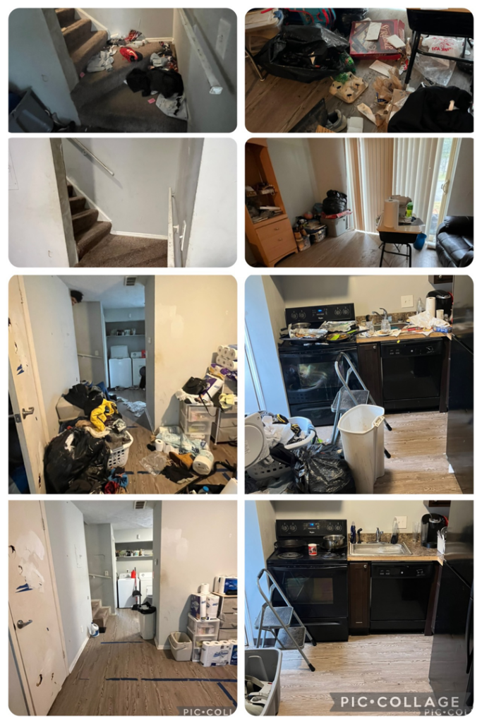 A collage of before and after photos showcasing whole house cleaning services by ACD Cleaning LLC in Cincinnati, OH.