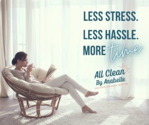 A woman relaxing in a clean, bright living room, showcasing the benefits of All Clean By Anabelle's services in Fayetteville, AR.