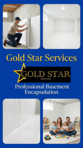 A Gold Star Services LLC worker installing basement encapsulation to prevent water damage in Newark, DE